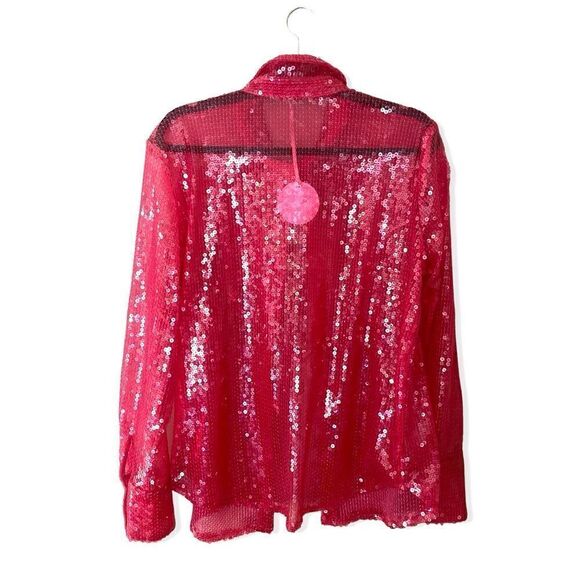 More To Come Wyatt Button Down Top in Hot Pink sequin blouse shirt Revolve - Picture 7 of 8
